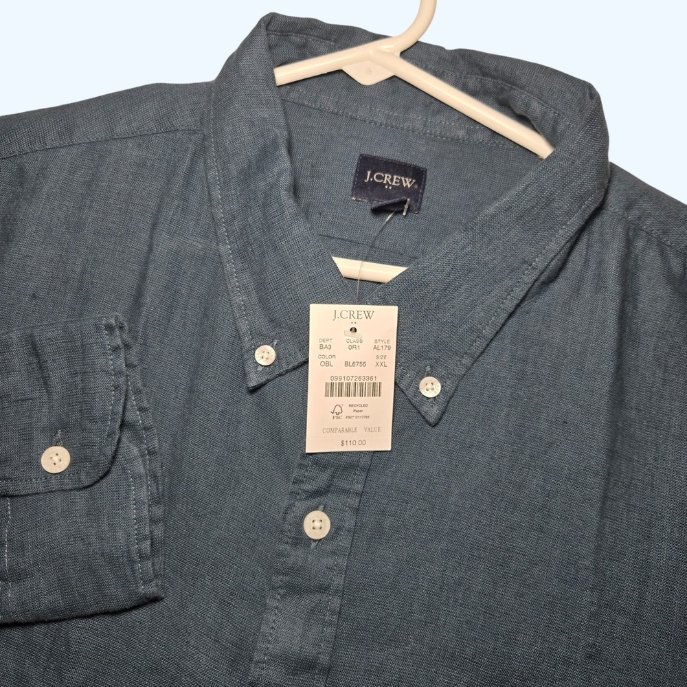 NEW J. Crew Blue Green Linen Blend Button Down Shirt Mens XXL AL179 Pocket